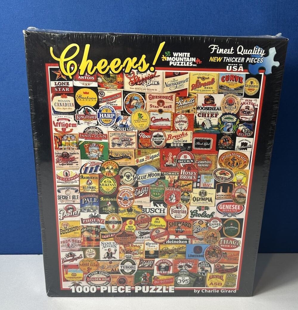 NEW White Mountain CHEERS! 1000 piece puzzle beer logos Charlie Girard